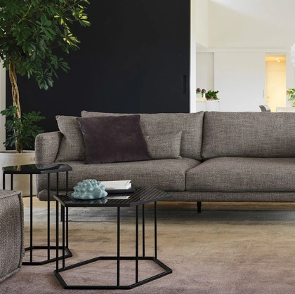 Renee esagonale con top in vetro e vetro ceramica con base in metallo di Calligaris