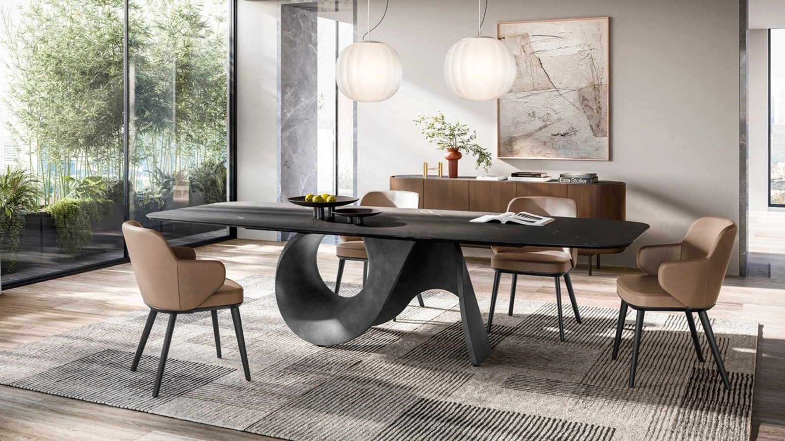 Tappeto Zen ispirato ai disegni ad inchiostro giapponesi di Calligaris