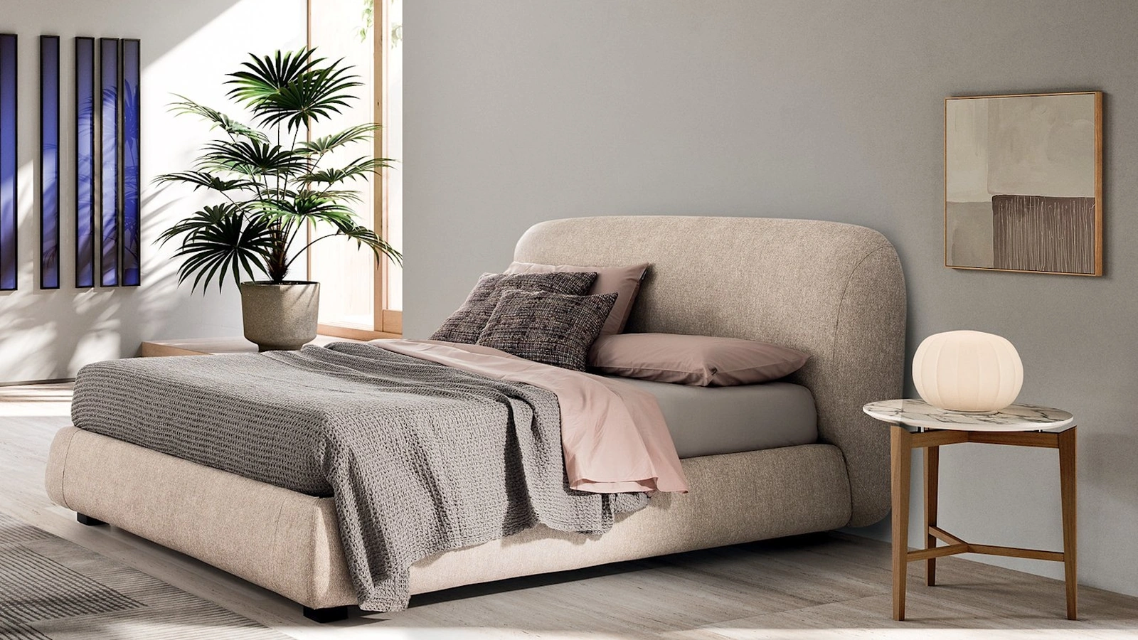 Letto in tessuto con testiera morbida e voluminosa Noa di Calligaris
