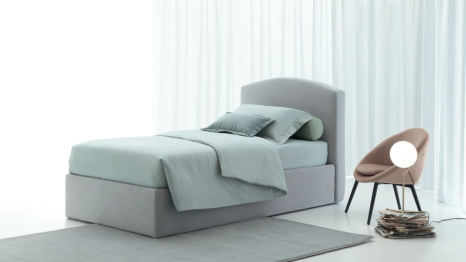 Letto singolo con contenitore Face di Oggioni