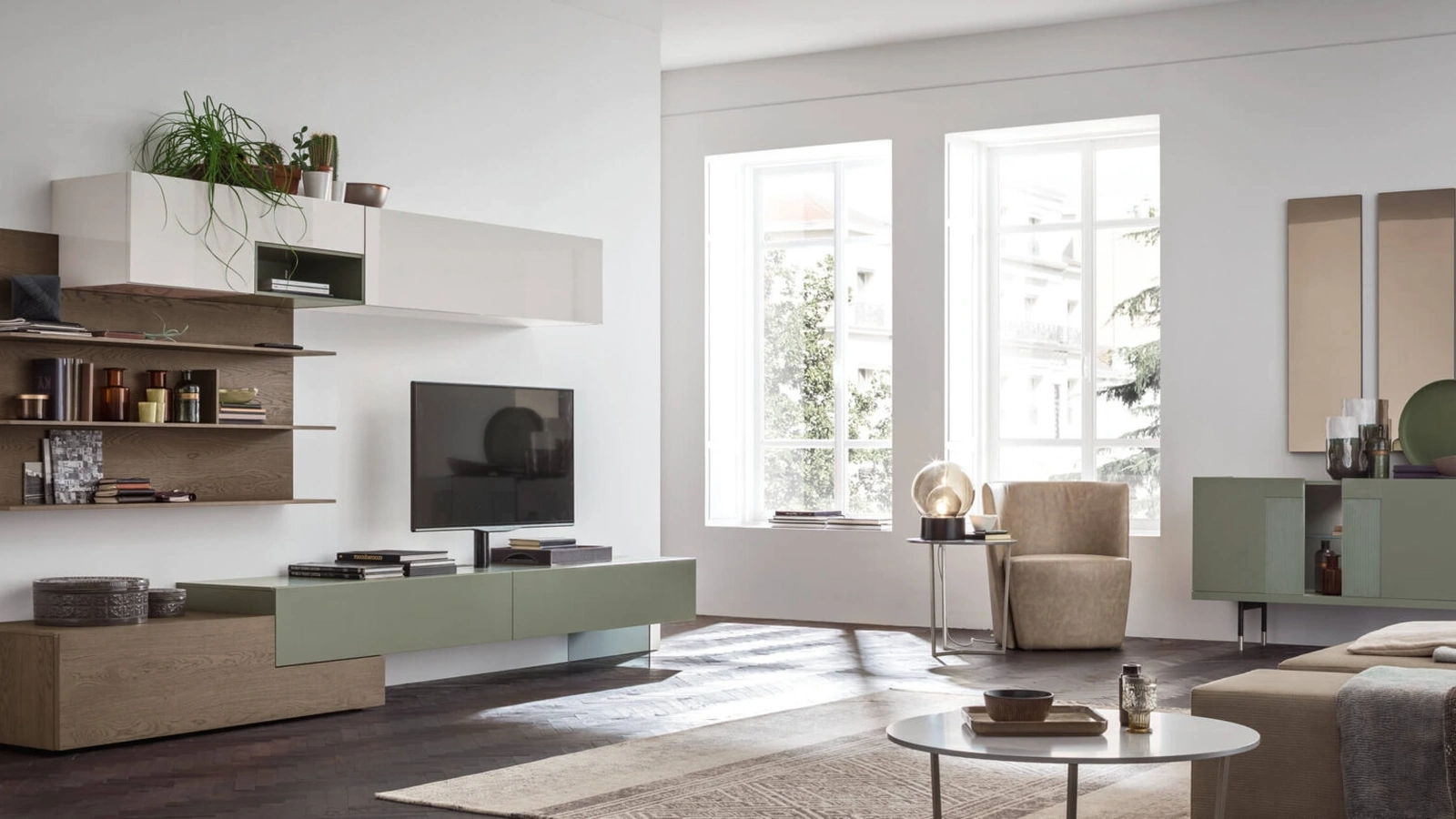 Parete Attrezzata Unix Comp SU2119 in laccato e legno di Maronese