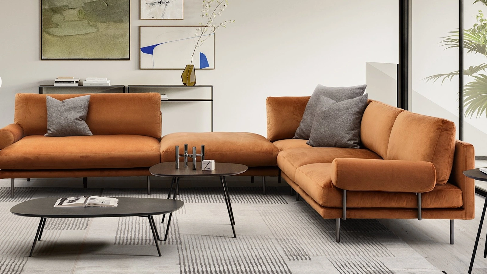 Divano angolare in tessuto Mies Roll di Calligaris