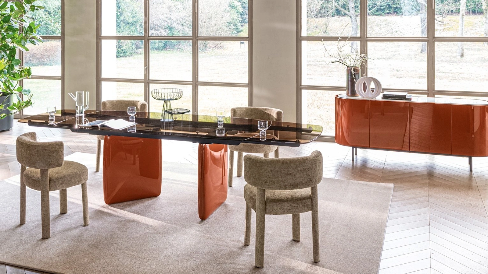 Sedia rivestita in tessuto Glen Soft di Calligaris