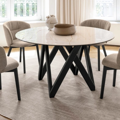 Tavolo rotondo Cartesio con top in ceramica e gambe in metallo di Calligaris