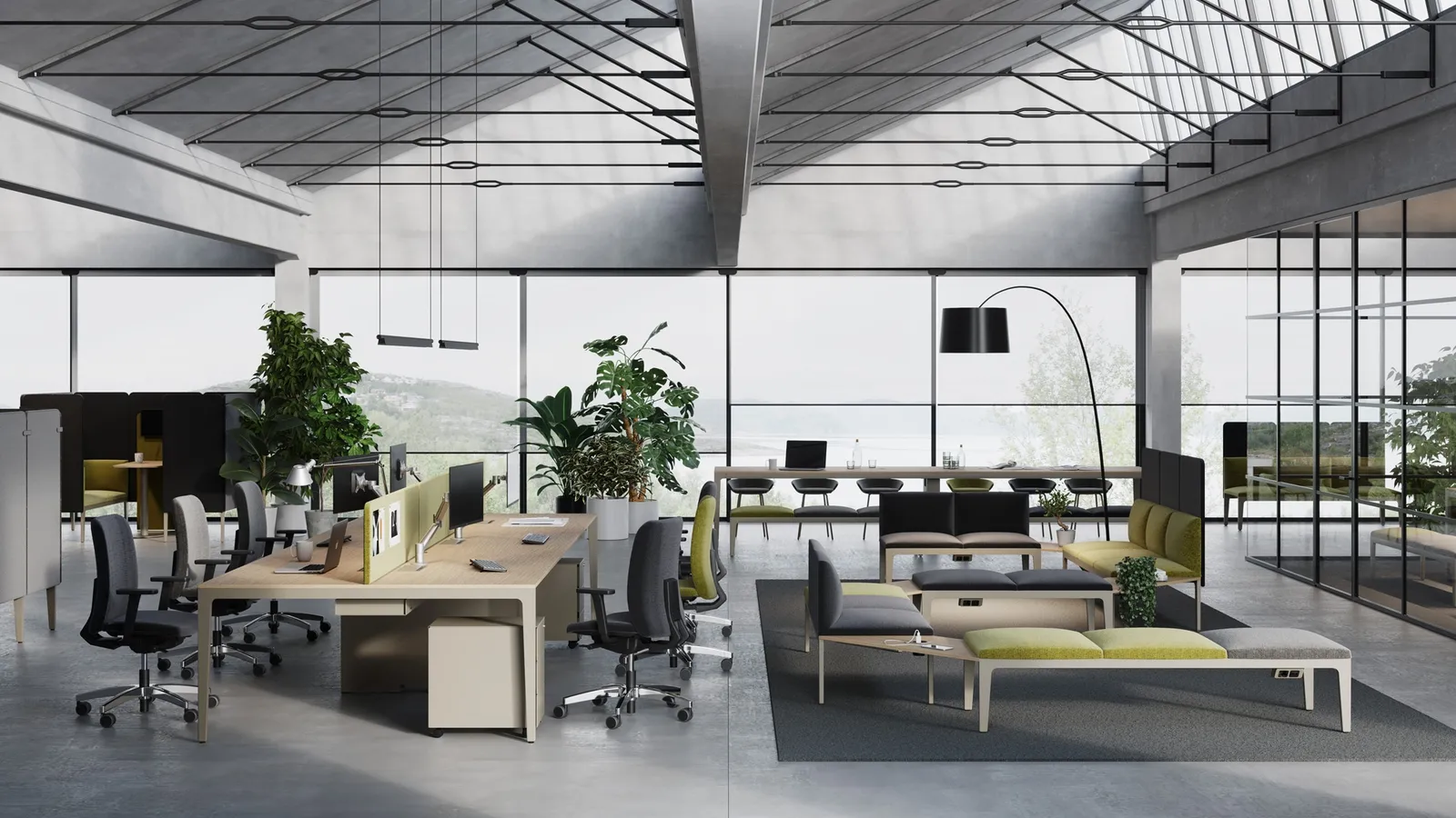 Scrivania Operativa Alplus con top in melaminico e gambe in metallo di Frezza